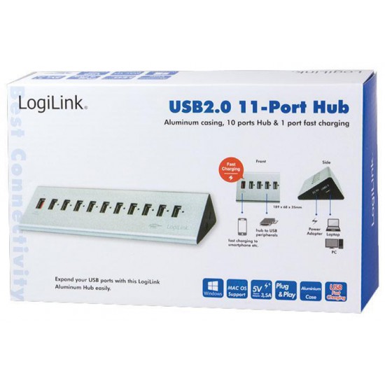 USB2 Hub with 11 Aluminium Doors with Quick Charge