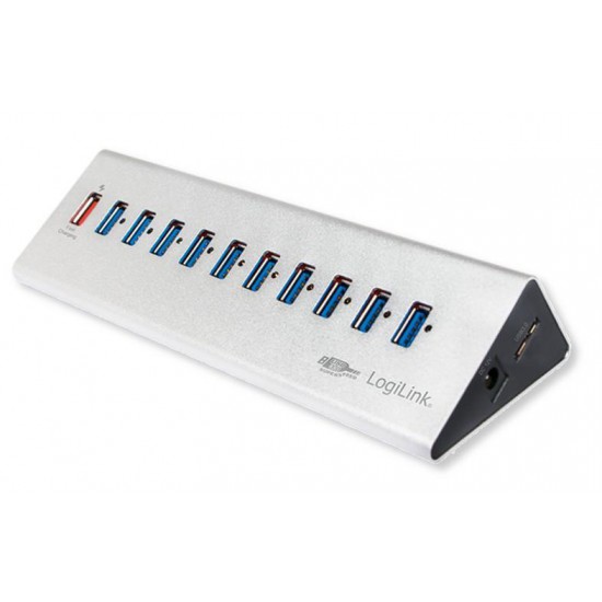 Hub USB3.0 con 11 Porte in Alluminio più porta per Ricarica Veloce