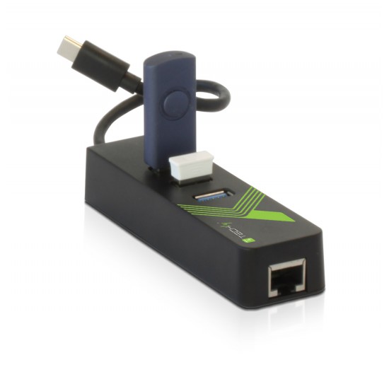Adattatore Convertitore da USB-C™ a Ethernet Gigabit con Hub USB a 3 porte USB-A 3.0 Adattatore Convertitore da USB-C™ a Ethernet Gigabit con Hub USB a 3 porte USB-A 3.0