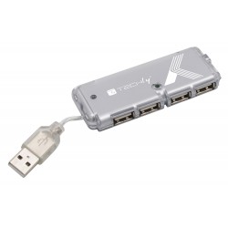 Pocket USB 2 Hub with 4 silver color ports