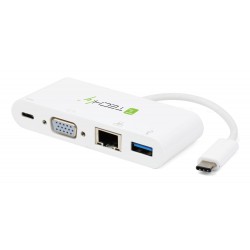 USB-C™ to USB-A 3.0 media adapter with VGA, RJ45, USB-C™ connections