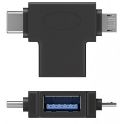 Adattatore a T da USB-A a Micro-B e USB-C™ Nero