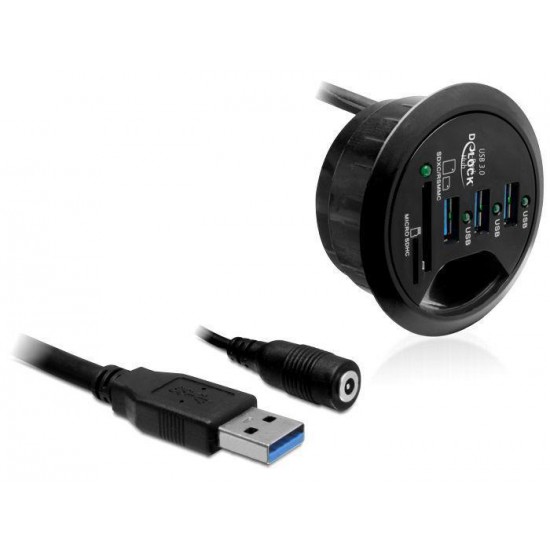 Hub USB 3.0 da 3 porte + 2 slot SD In-Desk per bocchetta passacavo da 6 cm di diametro