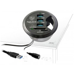 USB 3.0 3-port hub + 2 SD In-Desk slots for 6 cm diameter cable gland