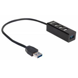 Compact USB Hub with 3 USB2 and one USB3 ports Black color