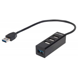 Compact USB Hub with 3 USB2 and one USB3 ports Black color