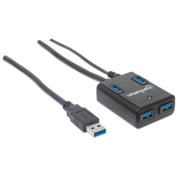4-Port USB 3.0 Hub with 5V 3A Power Supply Black