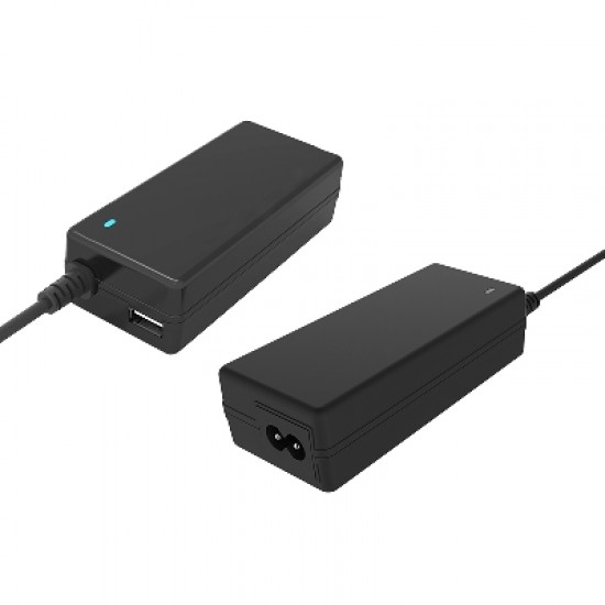 Alimentatore Universale per Notebook da 65W con 12 connettori, porta USB da 1A, 100/240VAC, 15/20VDC