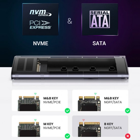 Custodia per dischi fissi SSD M2 da 10Gbps NVME e SATA Dual Protocol M.2 a USB