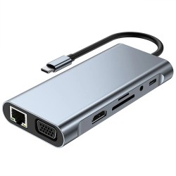 Docking Station HUB USB Type-C Multifunzione 11-in-1 per Tablet e Smartphone con HDMI, VGA, 4 x USB 3.0, LAN Gigabit, Card Reader, Audio ecc.. Docking Station HUB USB Type-C Multifunzione 11-in-1 per Tablet e Smartphone con HDMI, VGA, 4 x USB 3.0, LAN Gigabit, Card Reader, Audio ecc..