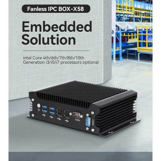 Mini PC industriale X58-2025 Fanless con CPU Intel WIFI 2 x LAN Gigabit 8 x USB 2 x RS232 Mini PC industriale X58-2025 Fanless con CPU Intel WIFI 2 x LAN Gigabit 8 x USB 2 x RS232