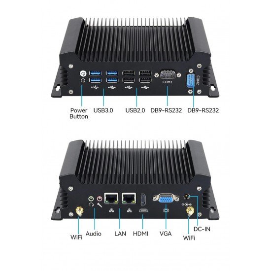 Mini PC industriale X58-2025 Fanless con CPU Intel WIFI 2 x LAN Gigabit 8 x USB 2 x RS232 Mini PC industriale X58-2025 Fanless con CPU Intel WIFI 2 x LAN Gigabit 8 x USB 2 x RS232