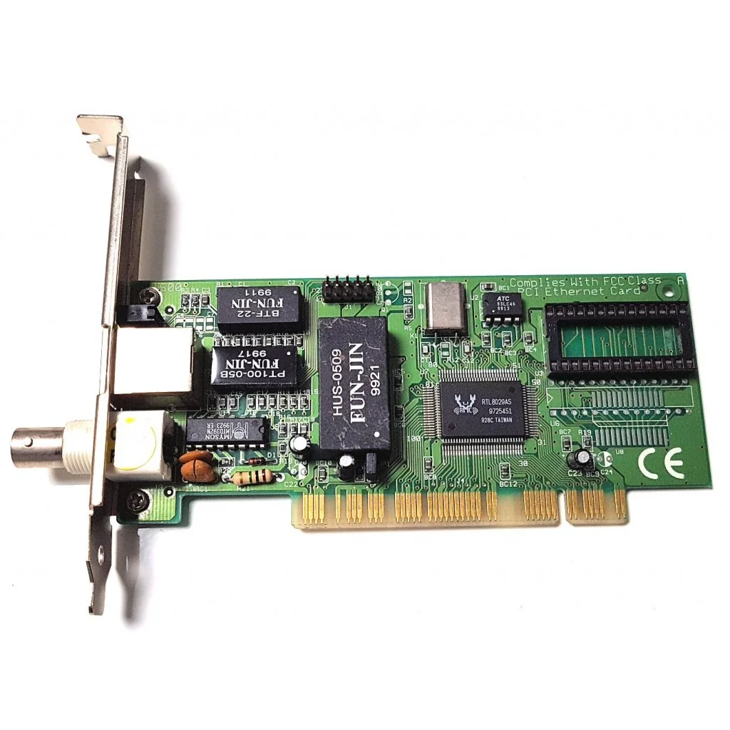 10 Megabit/s Ethernet PCI network card with RJ45 and BNC RTL8029AS ...