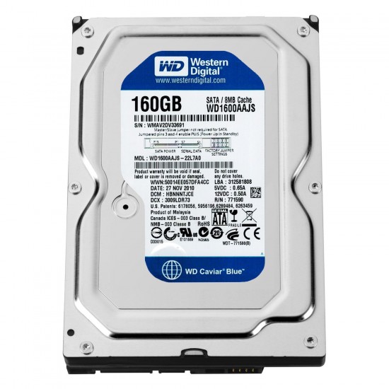 Hard Disk interno SATA II da 160GB WD 7200RPM 8mb cache WD1600AAJS