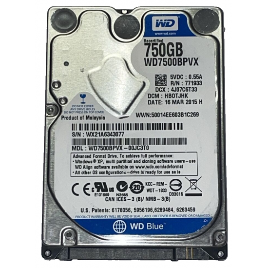 Hard Disk interno SATA 2,5 Pollici WD7500BPVX-22JC3T0 da 750GB