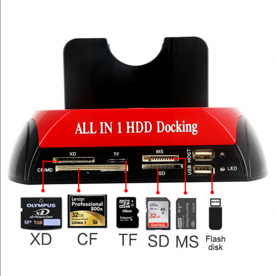Docking Station per HardDisk SATA con card reader e hub USB 2