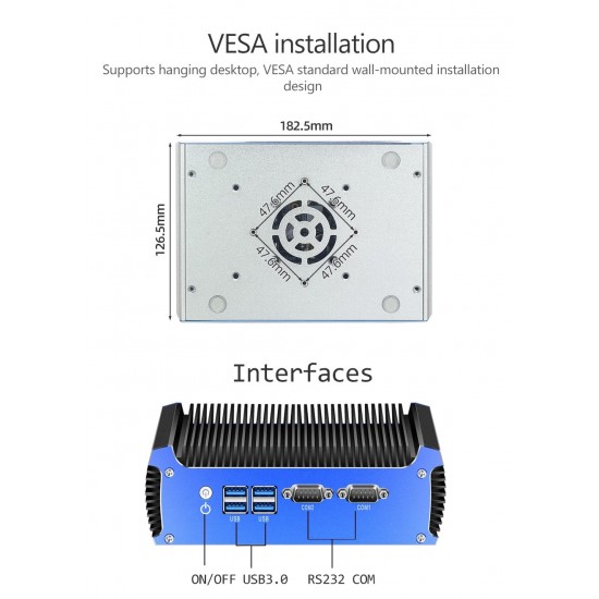 Fanless industrial mini PC with Intel CPU WIFI 2 x Gigabit LAN