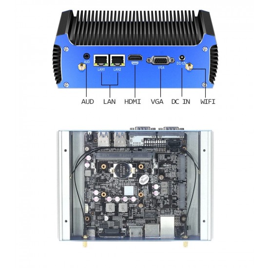 Fanless industrial mini PC with Intel CPU WIFI 2 x Gigabit LAN