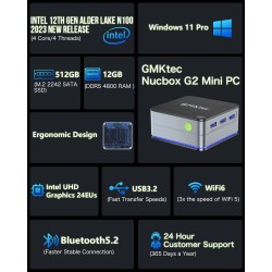 GMKtec G2 Mini PC Windows 11 Pro CPU Alder Lake N100 con 12GB DDR5 e 512GB NVMe GMKtec G2 Mini PC Windows 11 Pro CPU Alder Lake N100 con 12GB DDR5 e 512GB NVMe